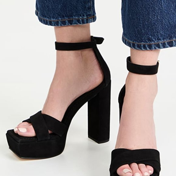 Good American Platform Black Suede Sandal Size 9 - Picture 3 of 11